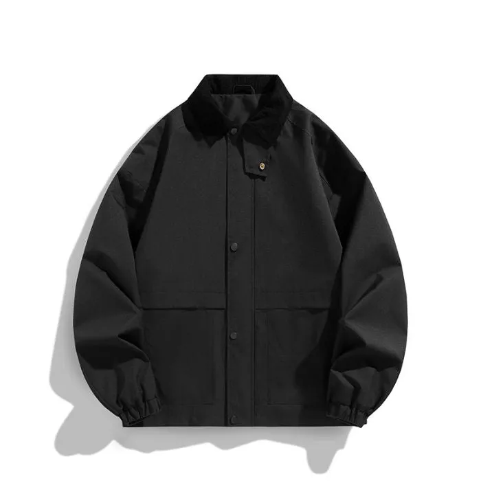 Retro Styled Solid Cargo Rain Jacket for Casual Wear