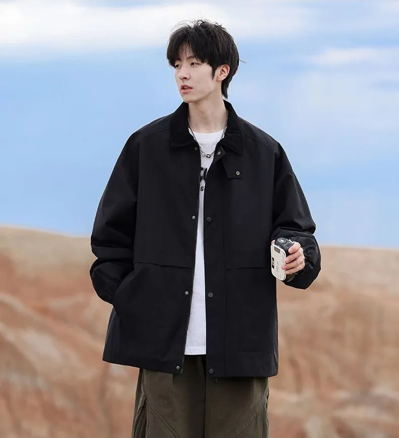 Retro Styled Solid Cargo Rain Jacket for Casual Wear