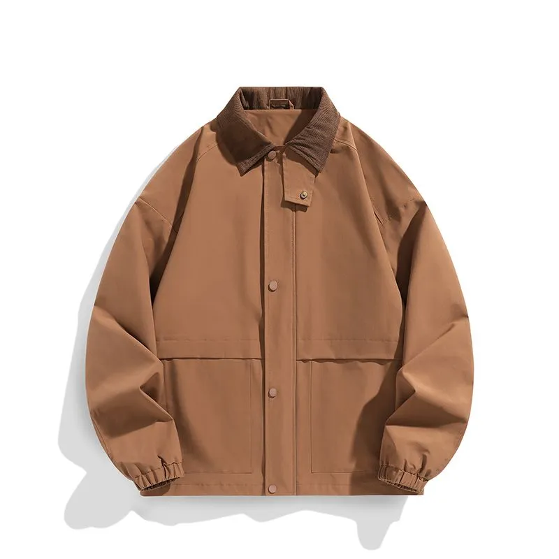 Retro Styled Solid Cargo Rain Jacket for Casual Wear