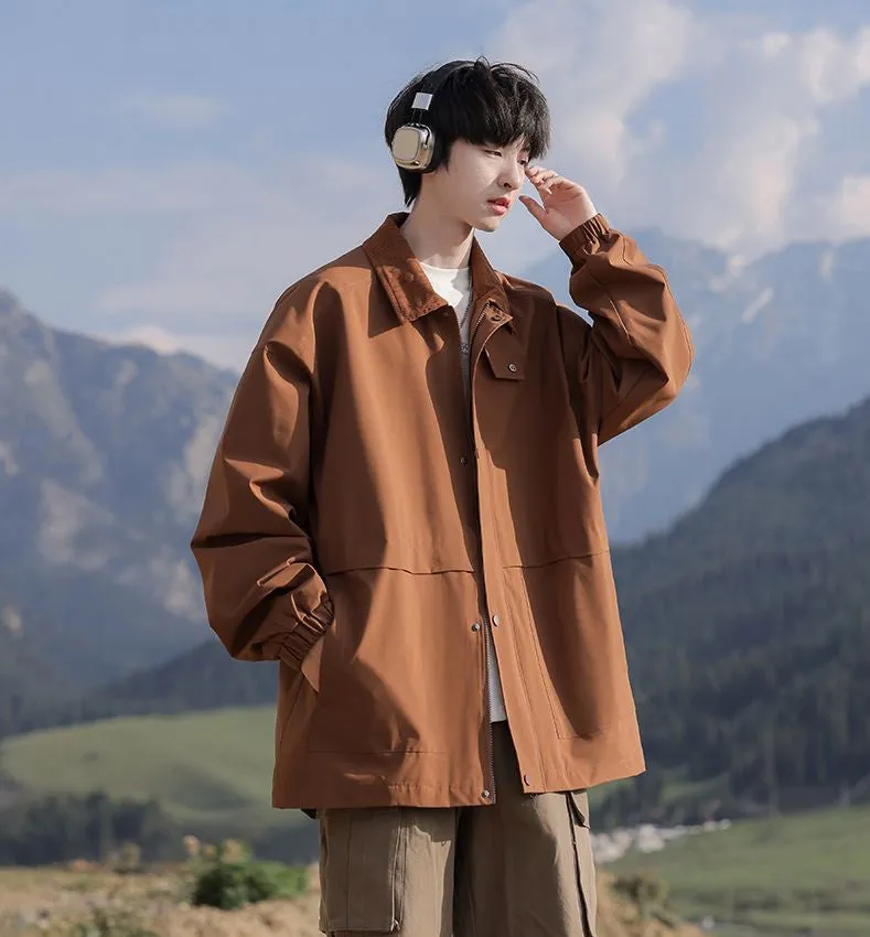 Retro Styled Solid Cargo Rain Jacket for Casual Wear