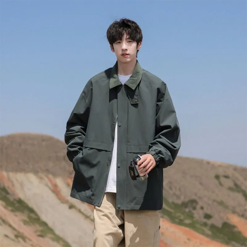 Retro Styled Solid Cargo Rain Jacket for Casual Wear