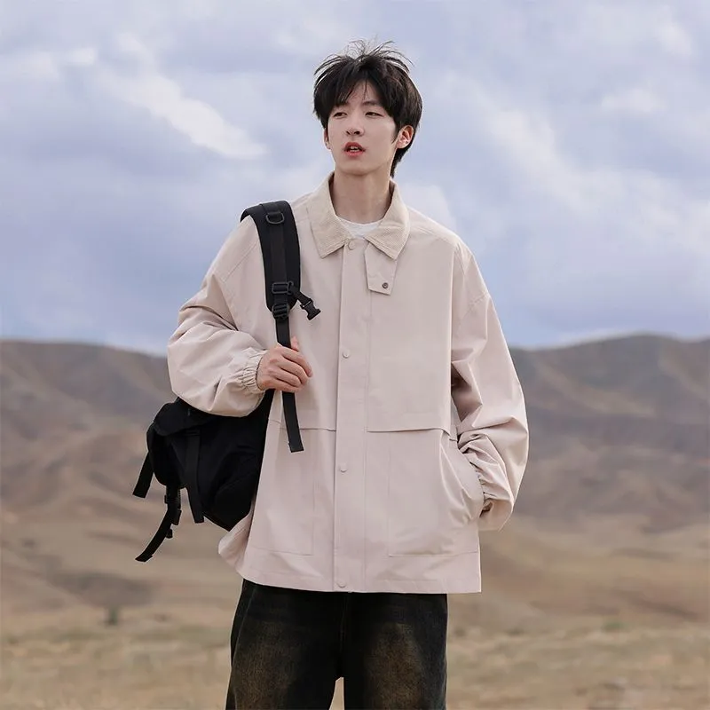 Retro Styled Solid Cargo Rain Jacket for Casual Wear