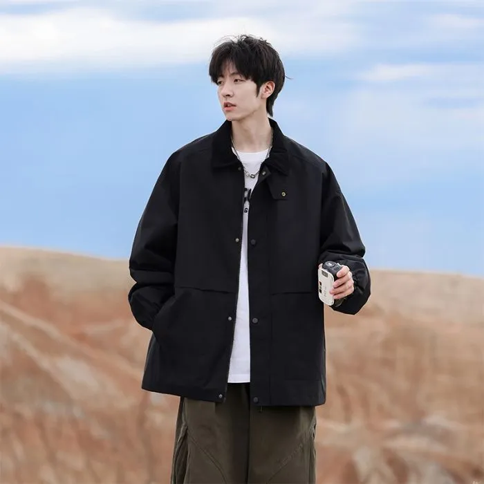Retro Styled Solid Cargo Rain Jacket for Casual Wear