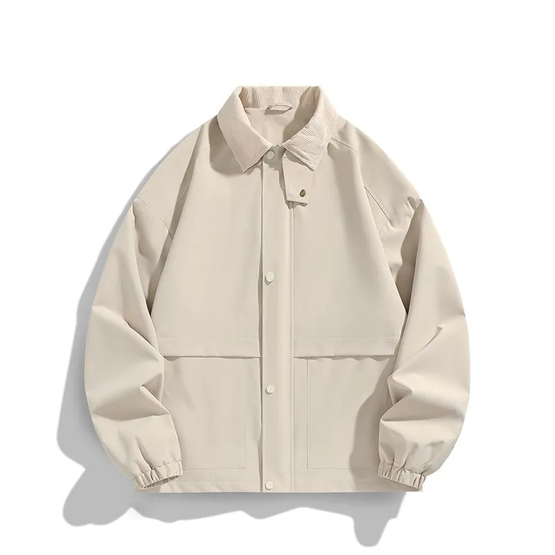 Retro Styled Solid Cargo Rain Jacket for Casual Wear