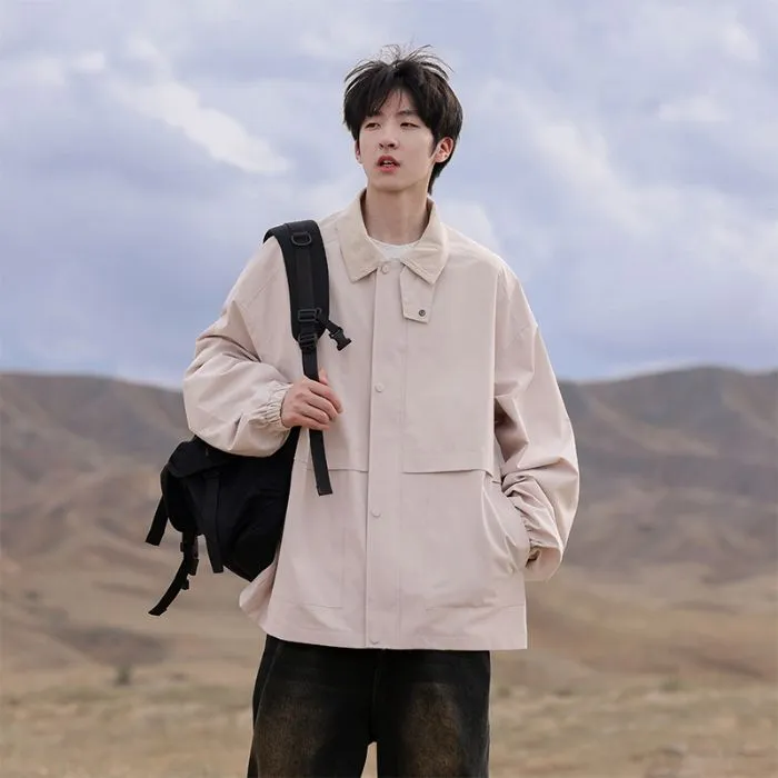 Retro Styled Solid Cargo Rain Jacket for Casual Wear