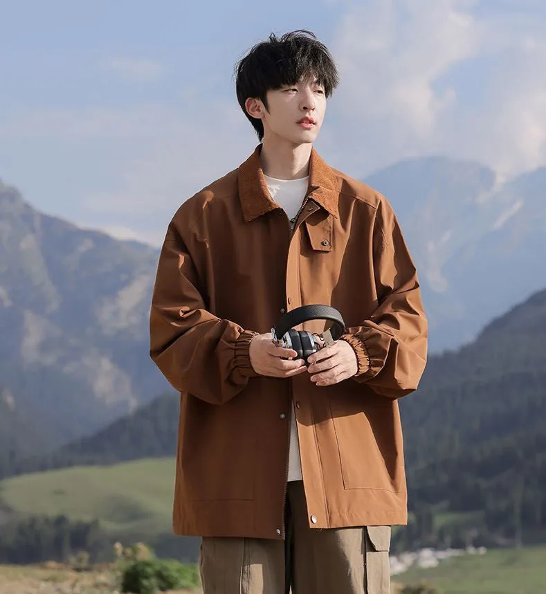 Retro Styled Solid Cargo Rain Jacket for Casual Wear
