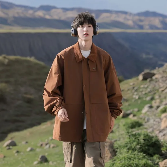 Retro Styled Solid Cargo Rain Jacket for Casual Wear
