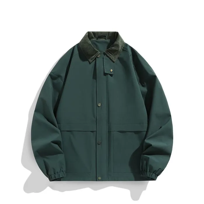 Retro Styled Solid Cargo Rain Jacket for Casual Wear