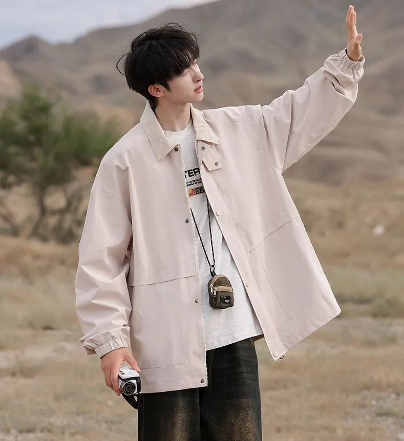 Retro Styled Solid Cargo Rain Jacket for Casual Wear