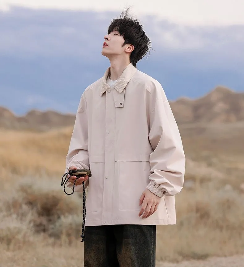 Retro Styled Solid Cargo Rain Jacket for Casual Wear