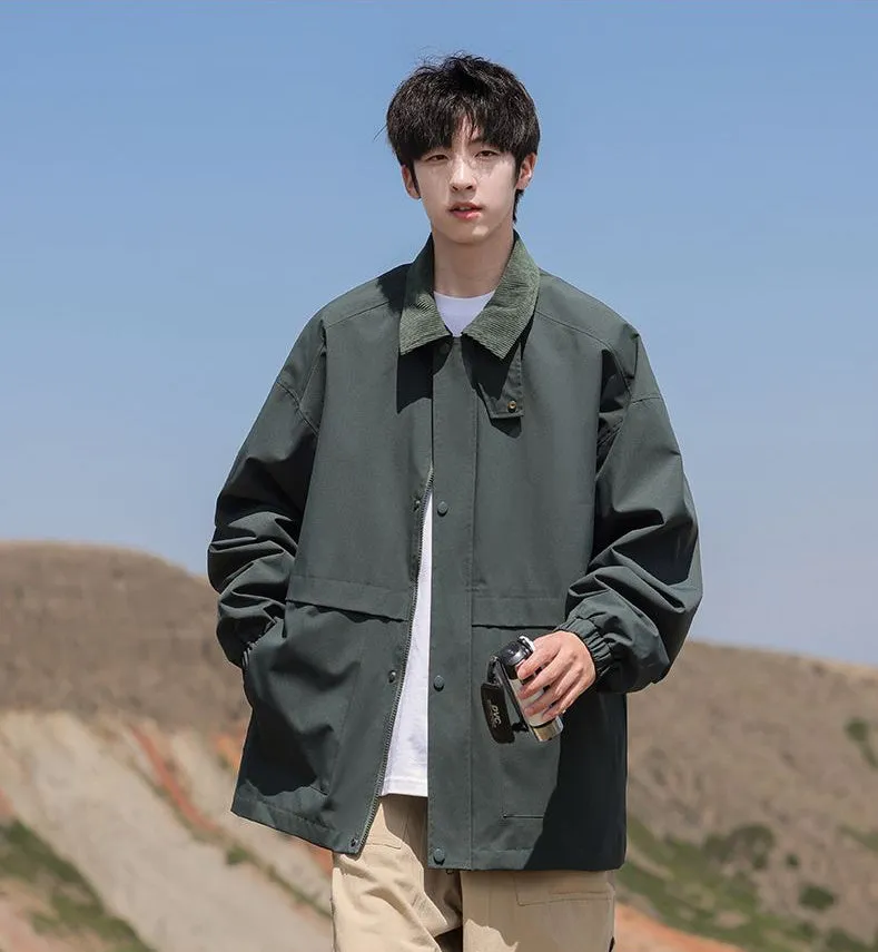 Retro Styled Solid Cargo Rain Jacket for Casual Wear