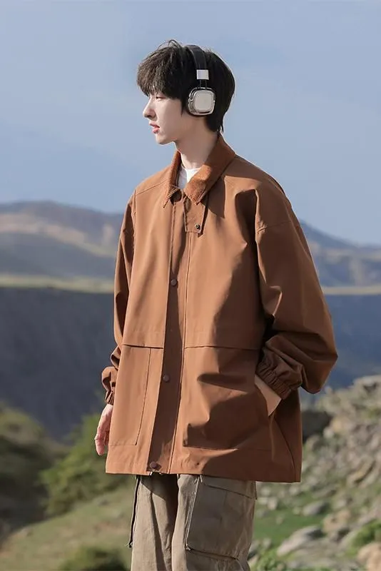 Retro Styled Solid Cargo Rain Jacket for Casual Wear