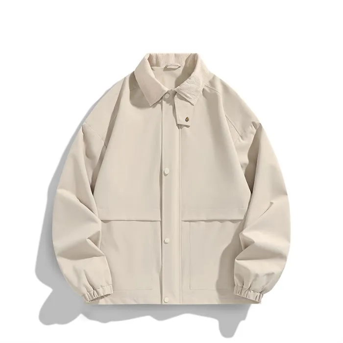 Retro Styled Solid Cargo Rain Jacket for Casual Wear
