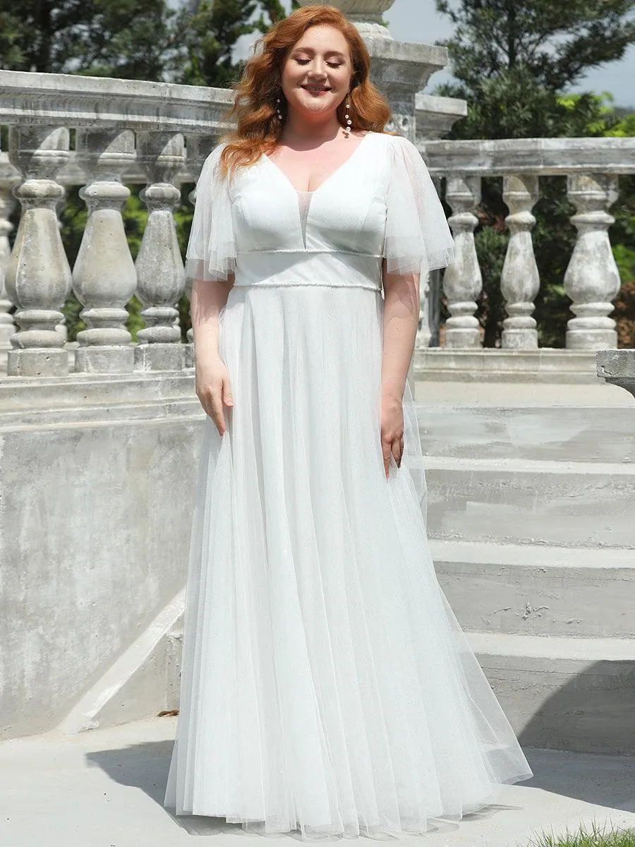 Robe de soirée romantique en tulle grande taille avec col en V profond(Vente finale)