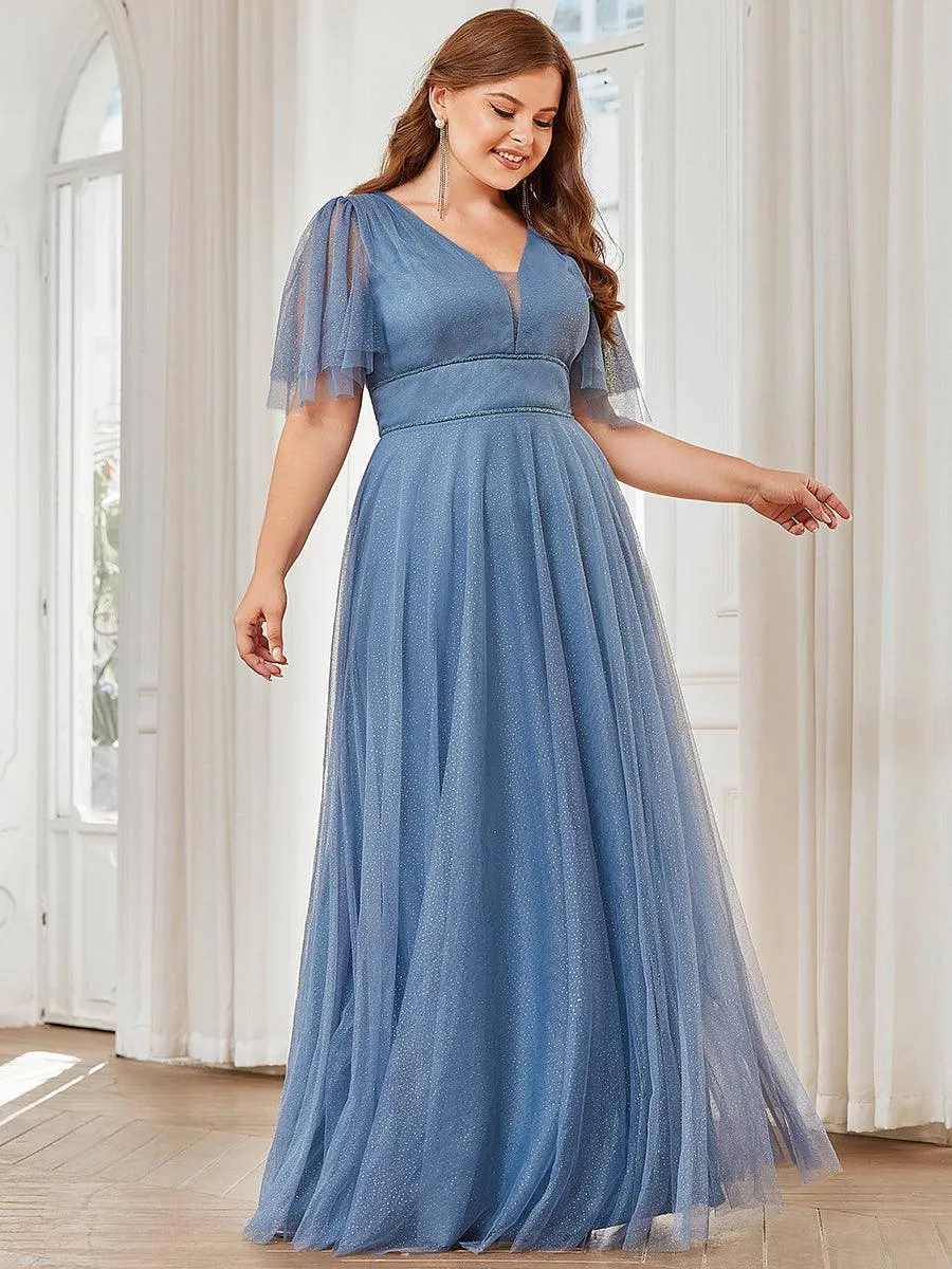 Robe de soirée romantique en tulle grande taille avec col en V profond(Vente finale)