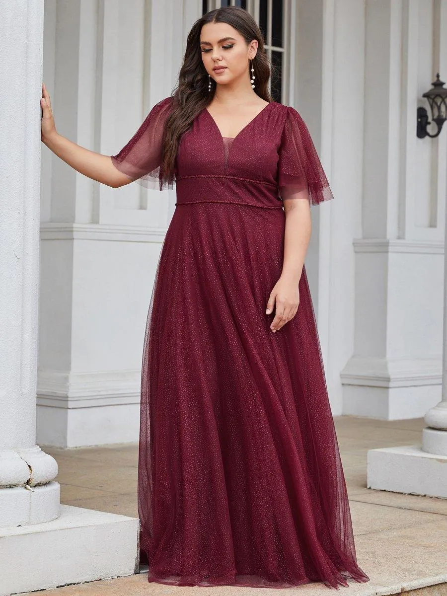 Robe de soirée romantique en tulle grande taille avec col en V profond(Vente finale)