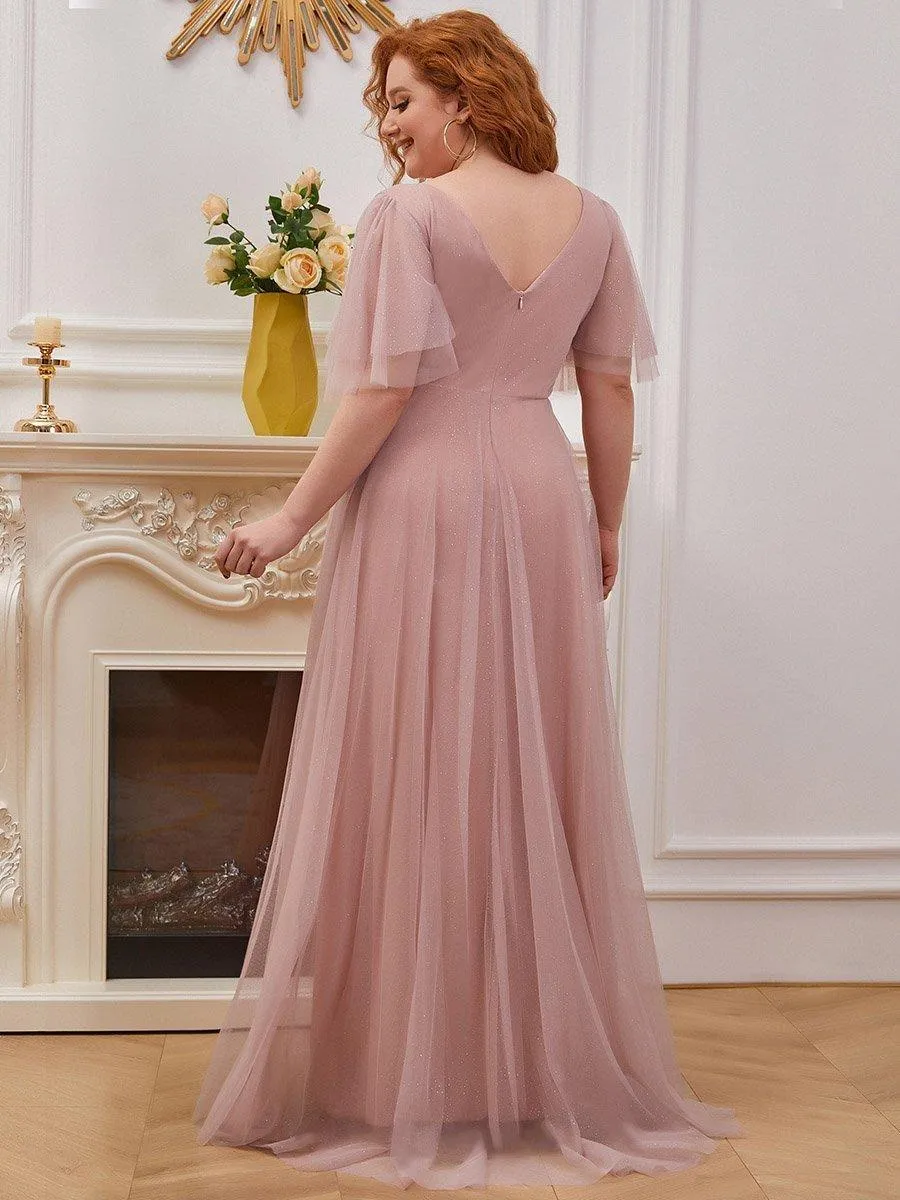 Robe de soirée romantique en tulle grande taille avec col en V profond(Vente finale)