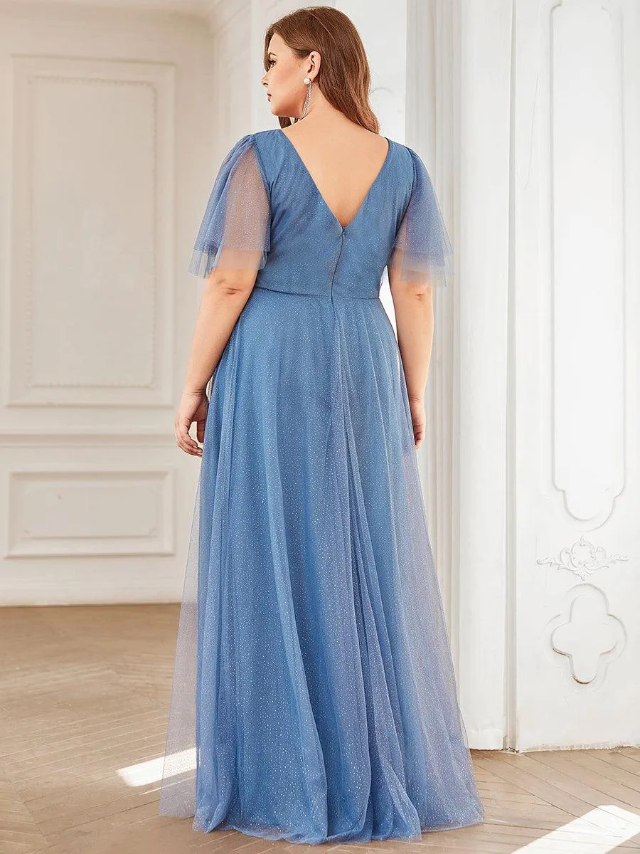 Robe de soirée romantique en tulle grande taille avec col en V profond(Vente finale)