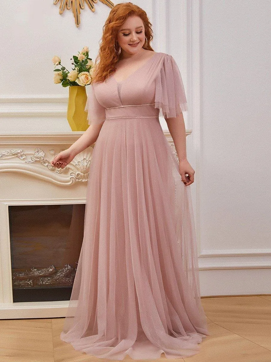 Robe de soirée romantique en tulle grande taille avec col en V profond(Vente finale)
