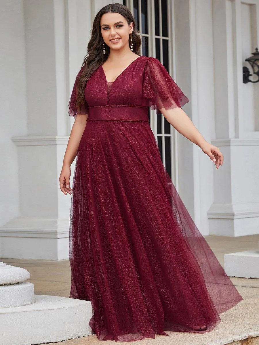 Robe de soirée romantique en tulle grande taille avec col en V profond(Vente finale)
