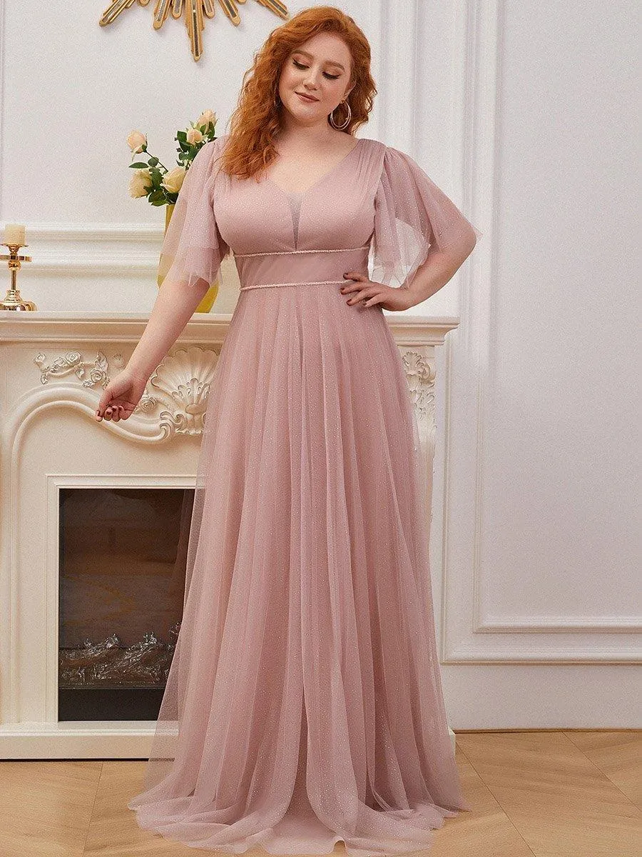 Robe de soirée romantique en tulle grande taille avec col en V profond(Vente finale)