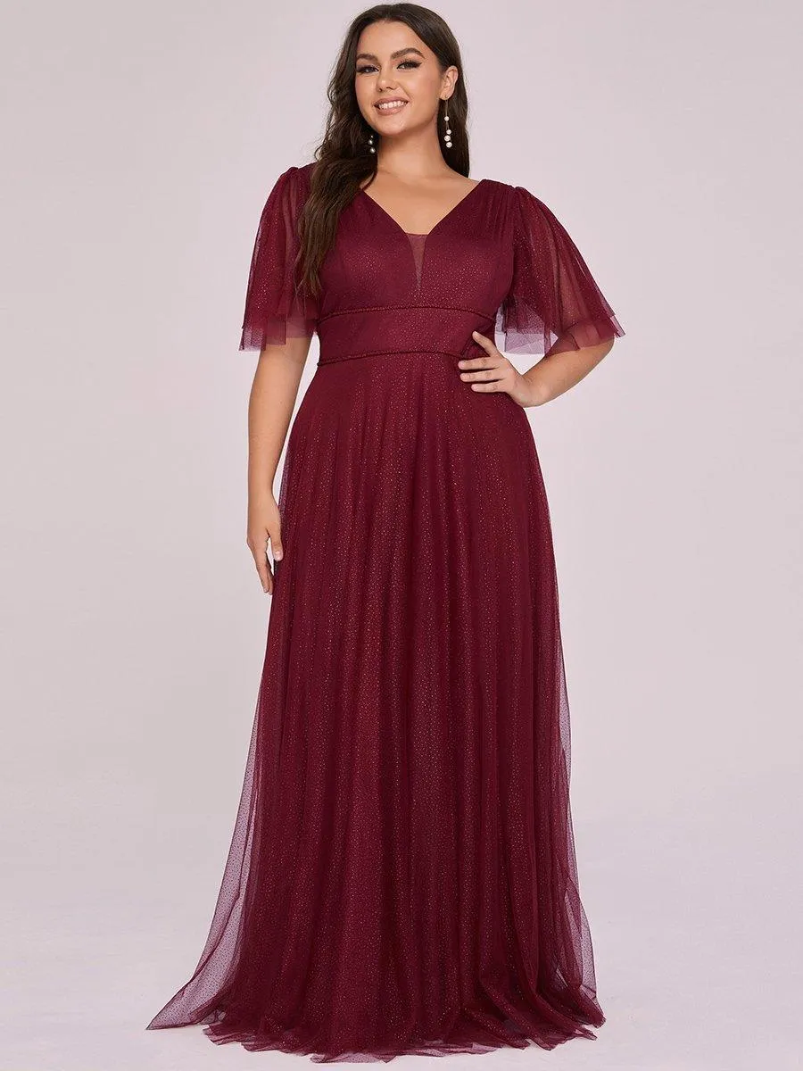 Robe de soirée romantique en tulle grande taille avec col en V profond(Vente finale)