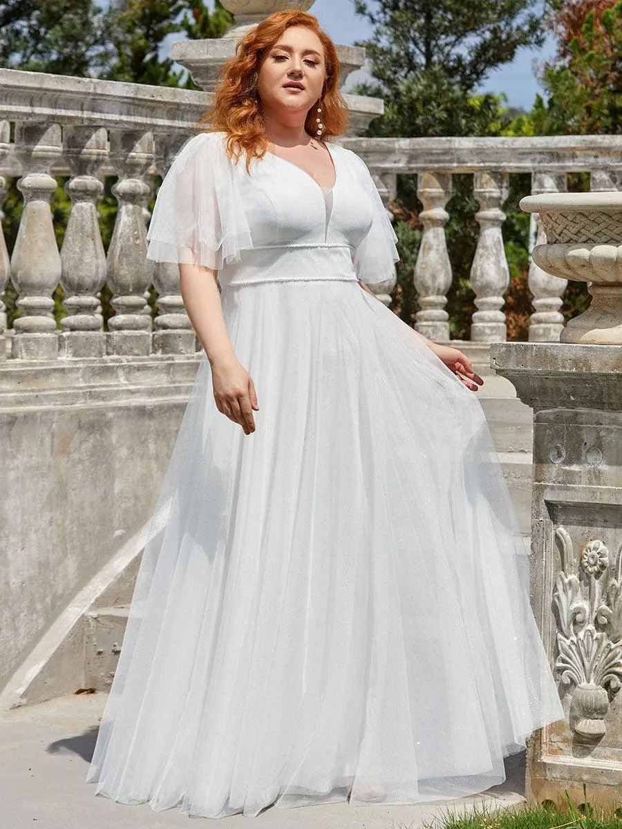 Robe de soirée romantique en tulle grande taille avec col en V profond(Vente finale)