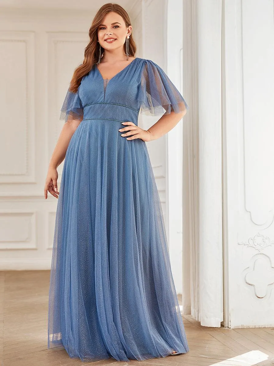 Robe de soirée romantique en tulle grande taille avec col en V profond(Vente finale)