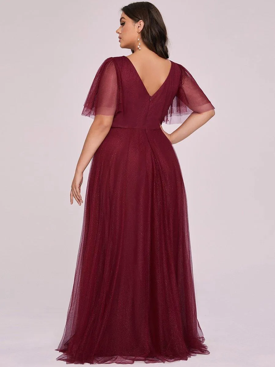 Robe de soirée romantique en tulle grande taille avec col en V profond(Vente finale)