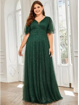 Robe de soirée romantique en tulle grande taille avec col en V profond(Vente finale)