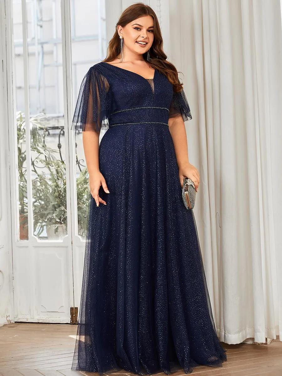 Robe de soirée romantique en tulle grande taille avec col en V profond(Vente finale)