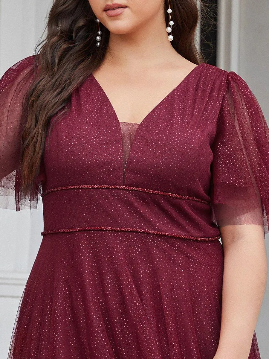 Robe de soirée romantique en tulle grande taille avec col en V profond(Vente finale)