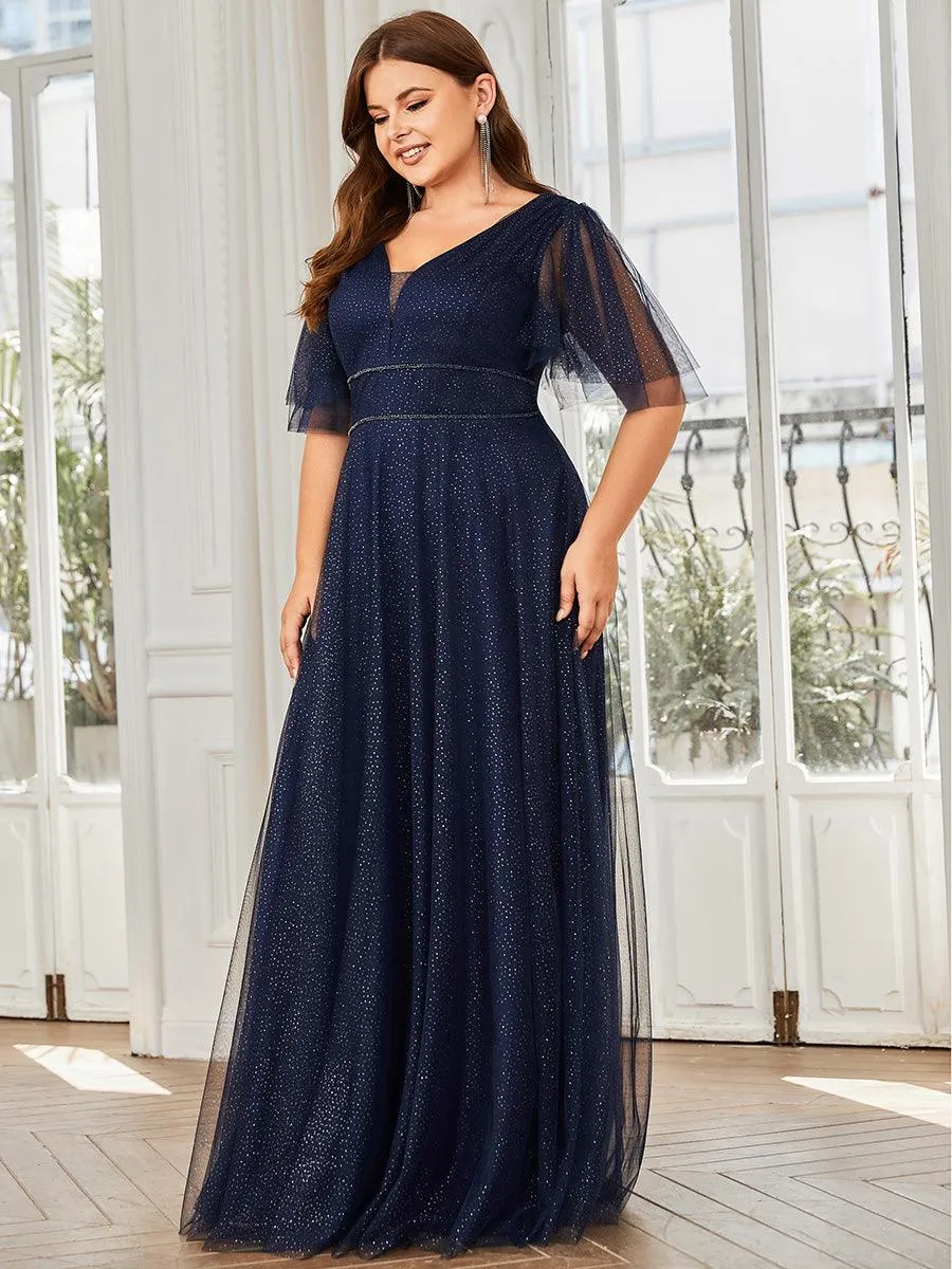 Robe de soirée romantique en tulle grande taille avec col en V profond(Vente finale)