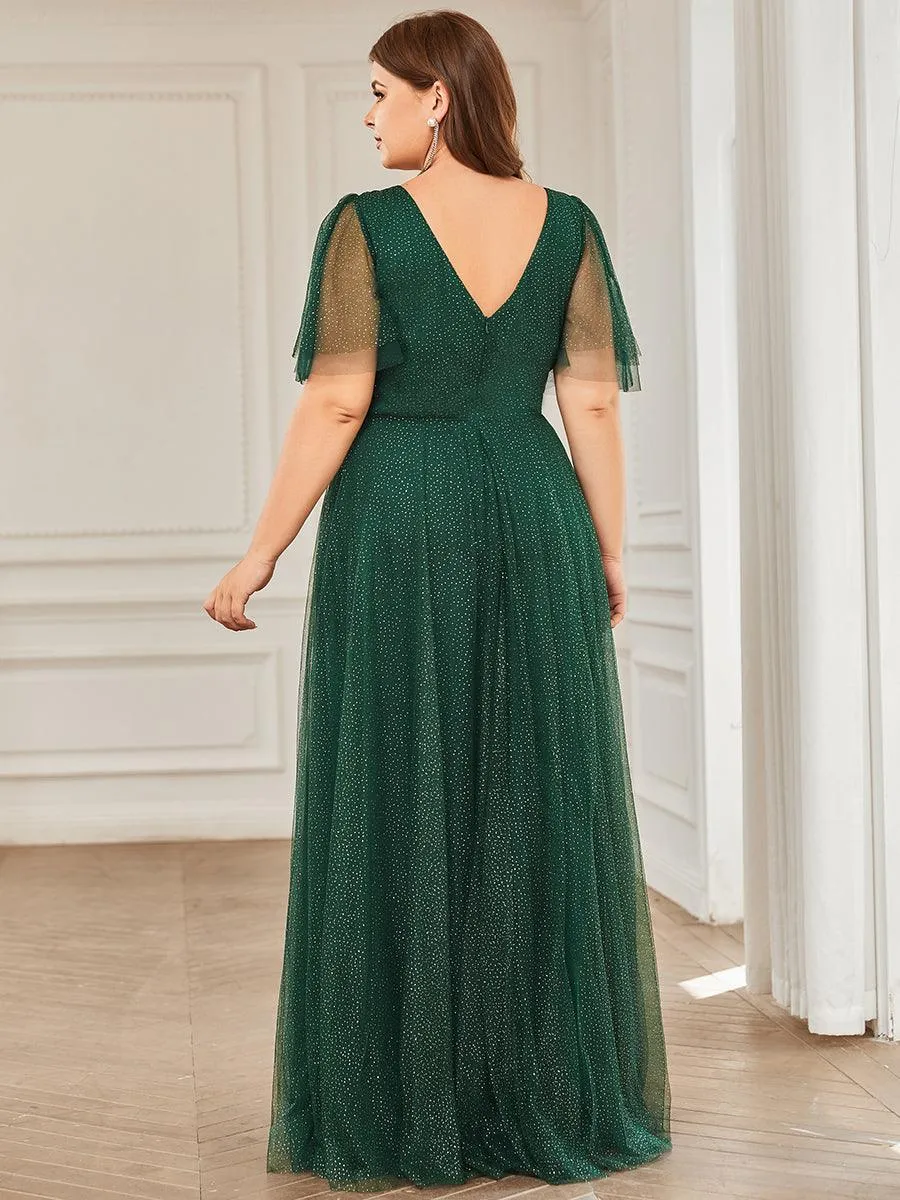 Robe de soirée romantique en tulle grande taille avec col en V profond(Vente finale)