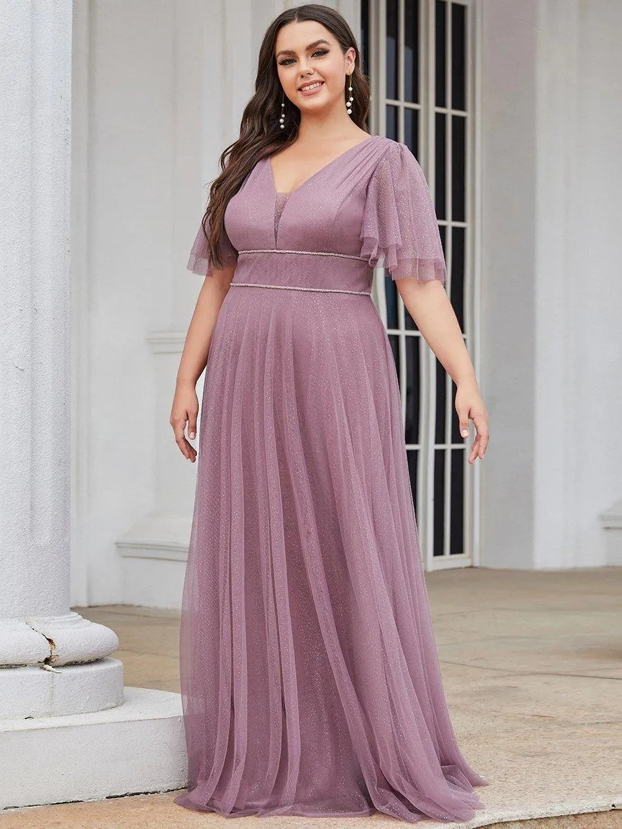 Robe de soirée romantique en tulle grande taille avec col en V profond(Vente finale)