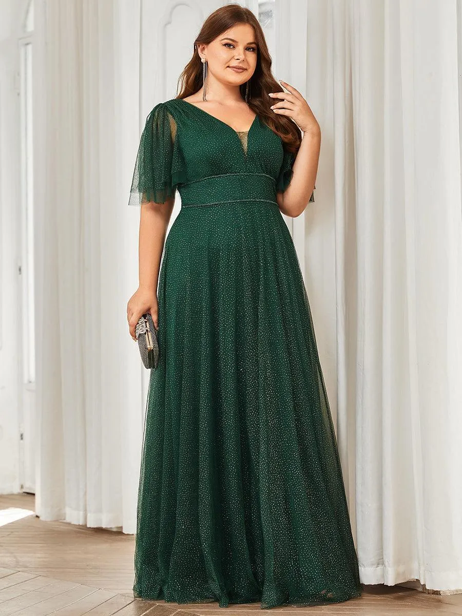 Robe de soirée romantique en tulle grande taille avec col en V profond(Vente finale)