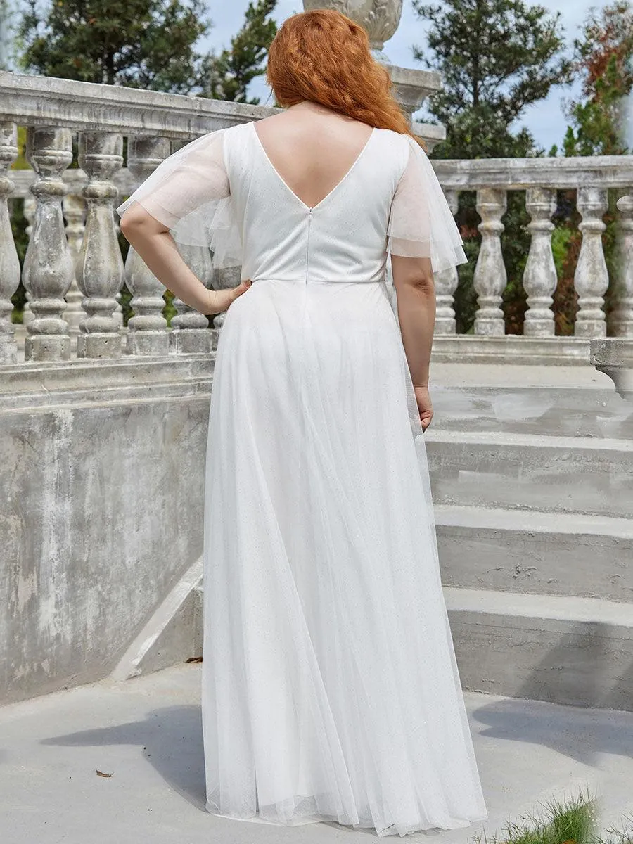Robe de soirée romantique en tulle grande taille avec col en V profond(Vente finale)