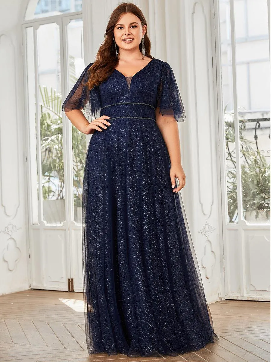 Robe de soirée romantique en tulle grande taille avec col en V profond(Vente finale)