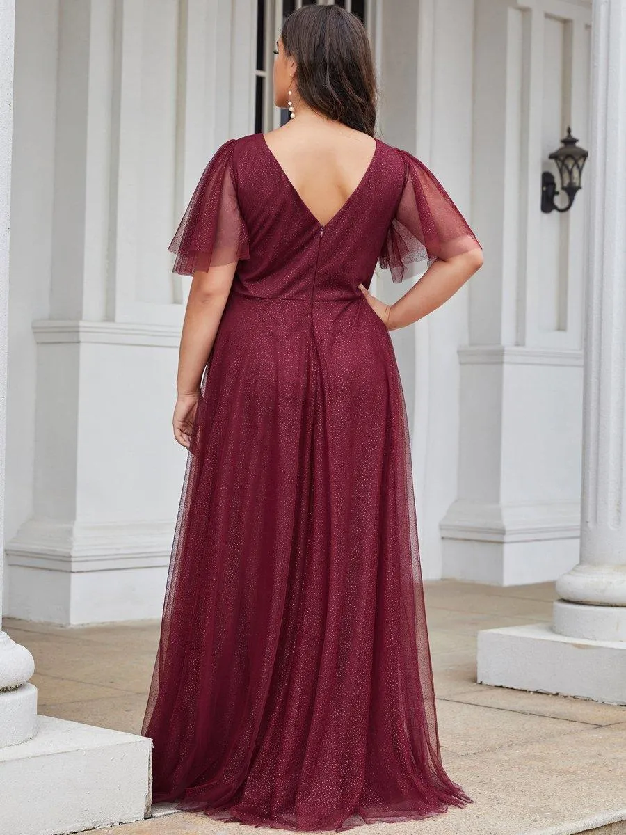 Robe de soirée romantique en tulle grande taille avec col en V profond(Vente finale)