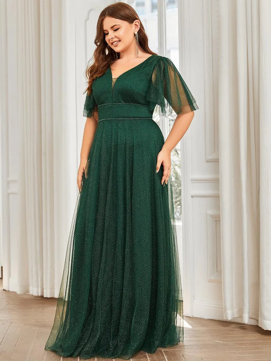 Robe de soirée romantique en tulle grande taille avec col en V profond(Vente finale)