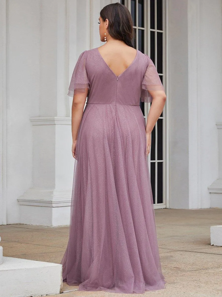 Robe de soirée romantique en tulle grande taille avec col en V profond(Vente finale)