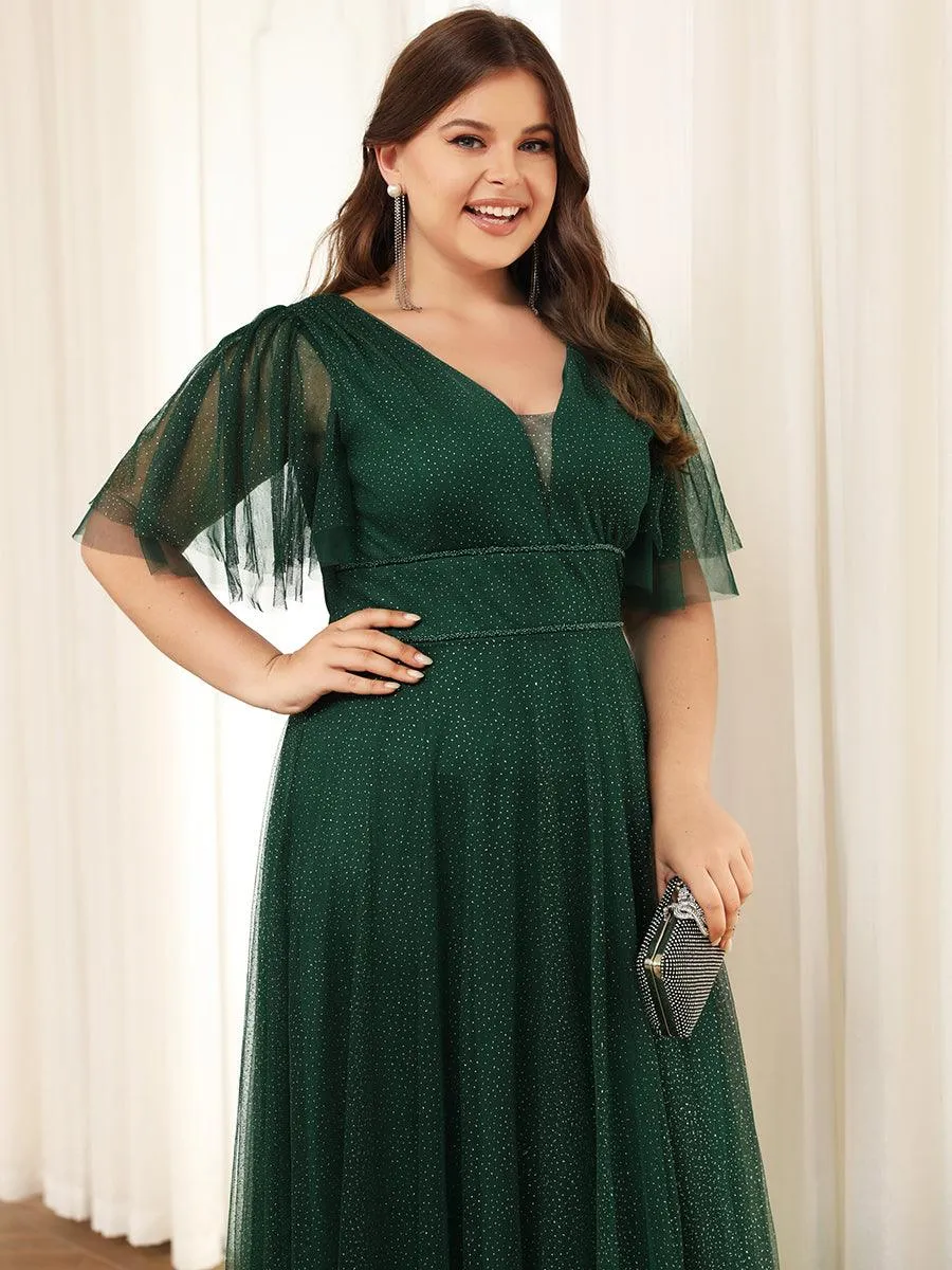 Robe de soirée romantique en tulle grande taille avec col en V profond(Vente finale)