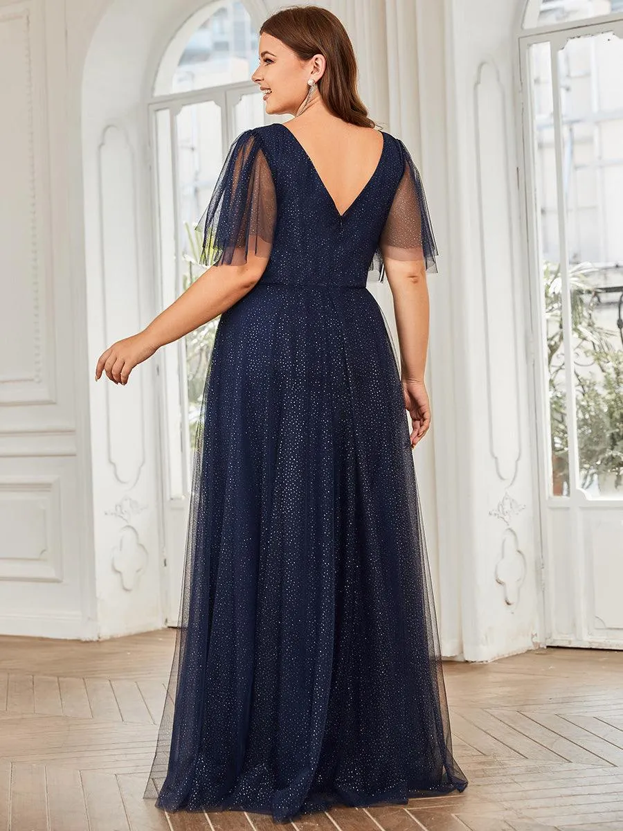 Robe de soirée romantique en tulle grande taille avec col en V profond(Vente finale)
