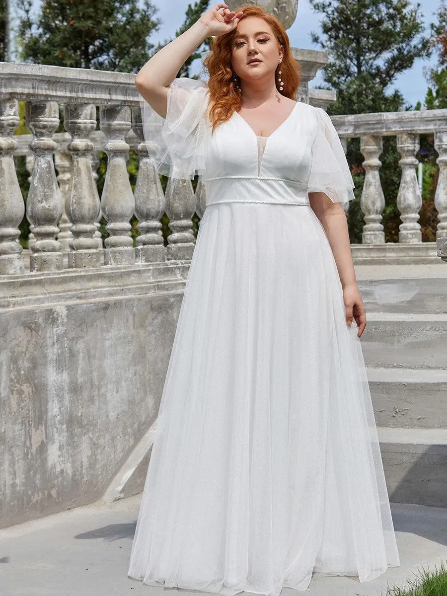 Robe de soirée romantique en tulle grande taille avec col en V profond(Vente finale)