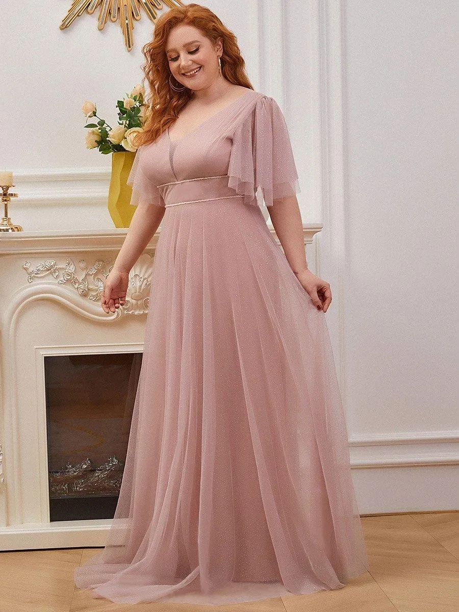 Robe de soirée romantique en tulle grande taille avec col en V profond(Vente finale)