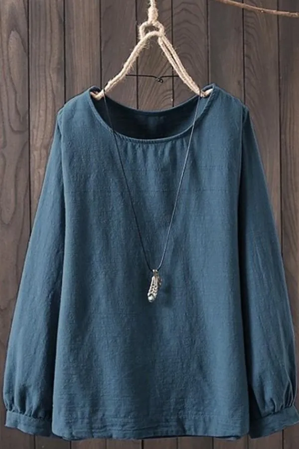 Round Neck Puff Sleeve Blouse