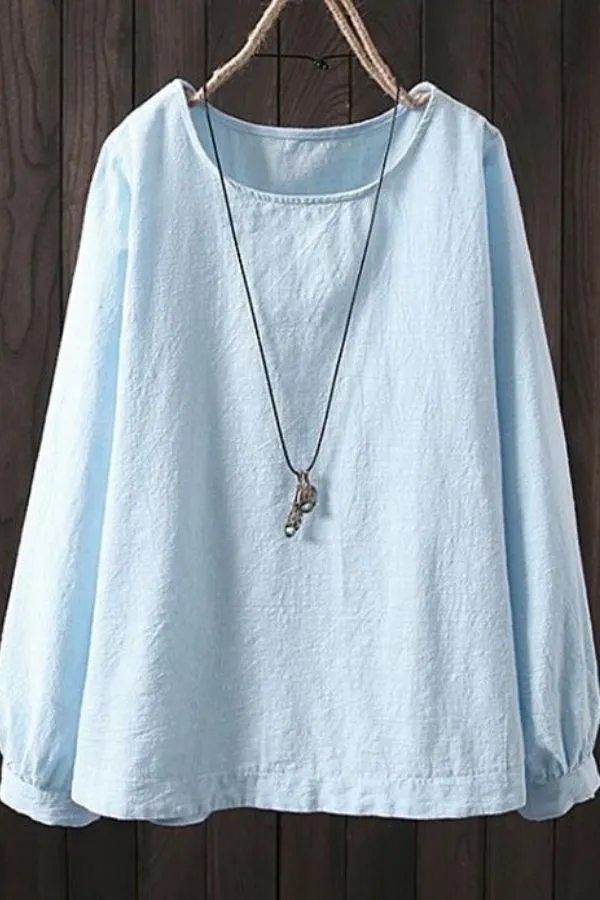 Round Neck Puff Sleeve Blouse