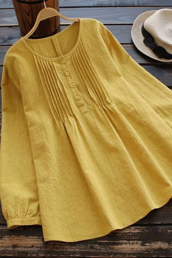 Round Neck Solid Color Blouse