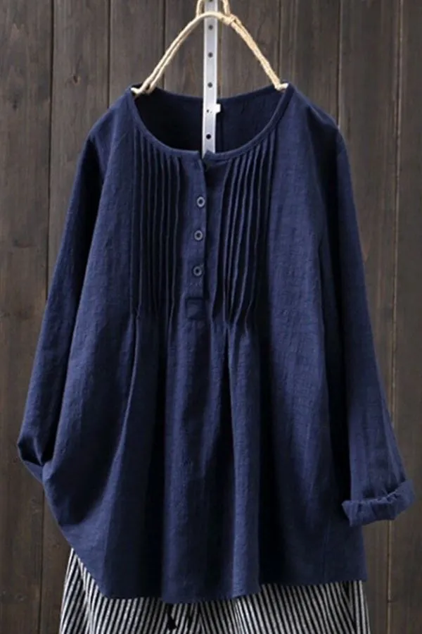 Round Neck Solid Color Blouse