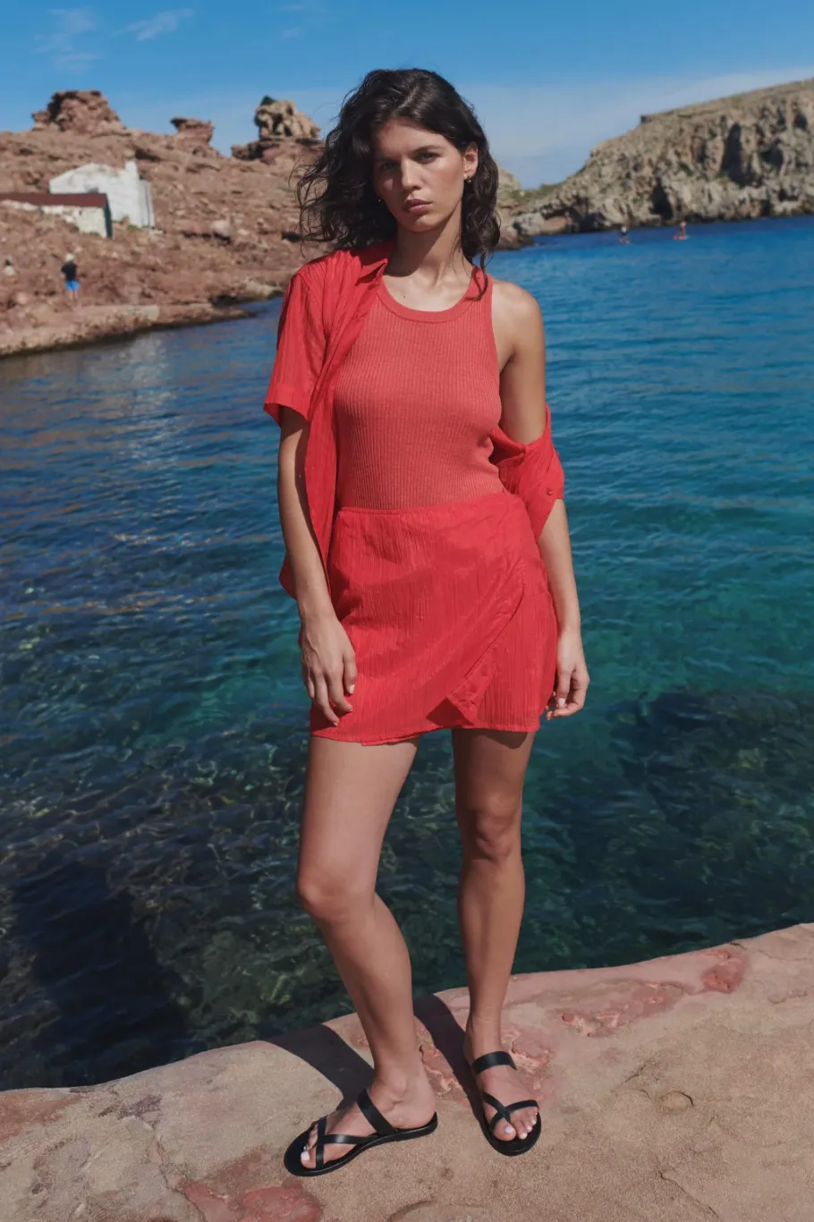 ROWIE Jole Silk Mini Wrap Skirt - Red